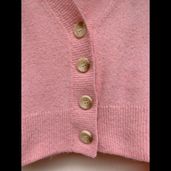 Atelier & Other Stories pink/light coral fluffy V neck sweater, front buttons, S - Picture 3 of 12